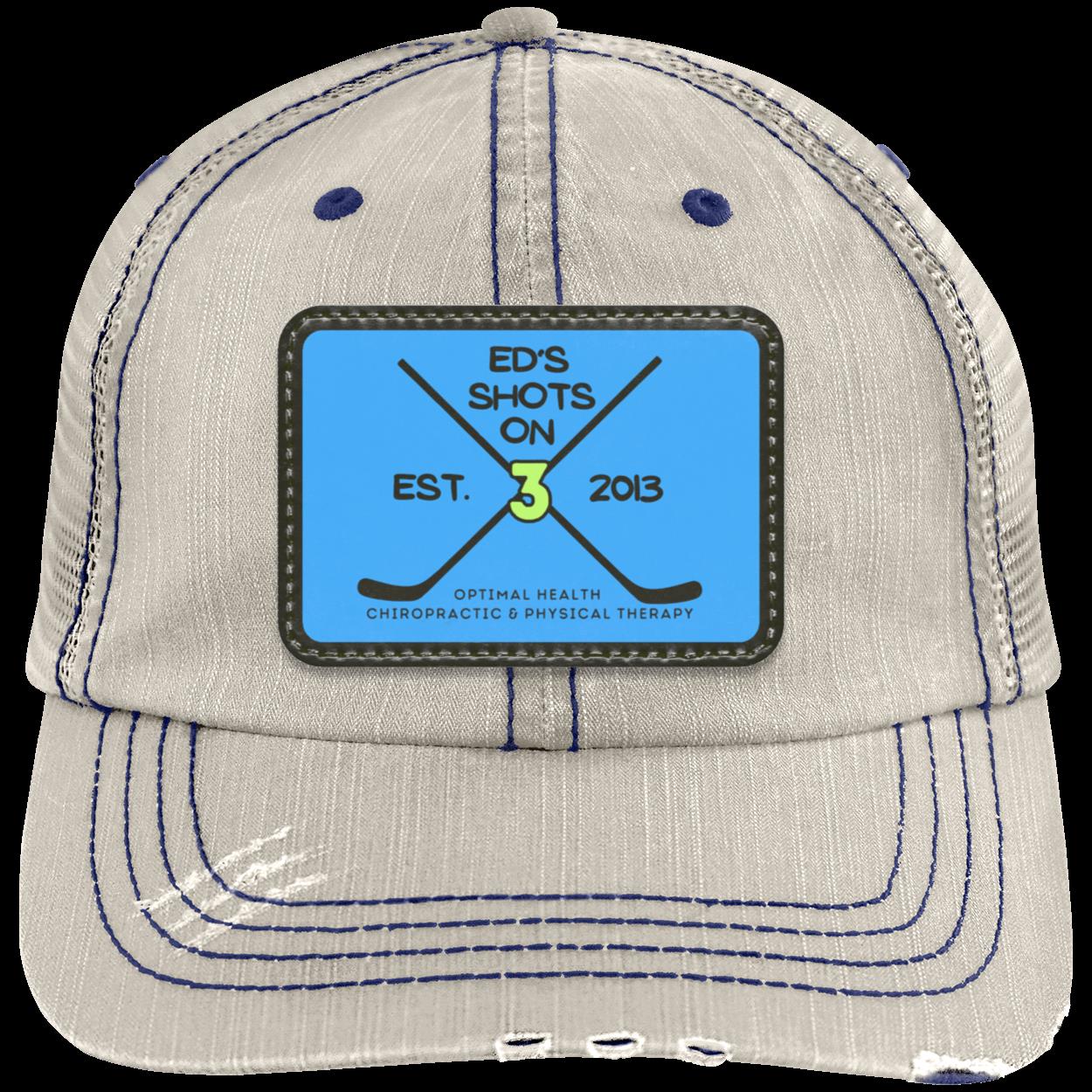 Ed's Shots on 3 Distressed Unstructured Trucker Cap - Patch