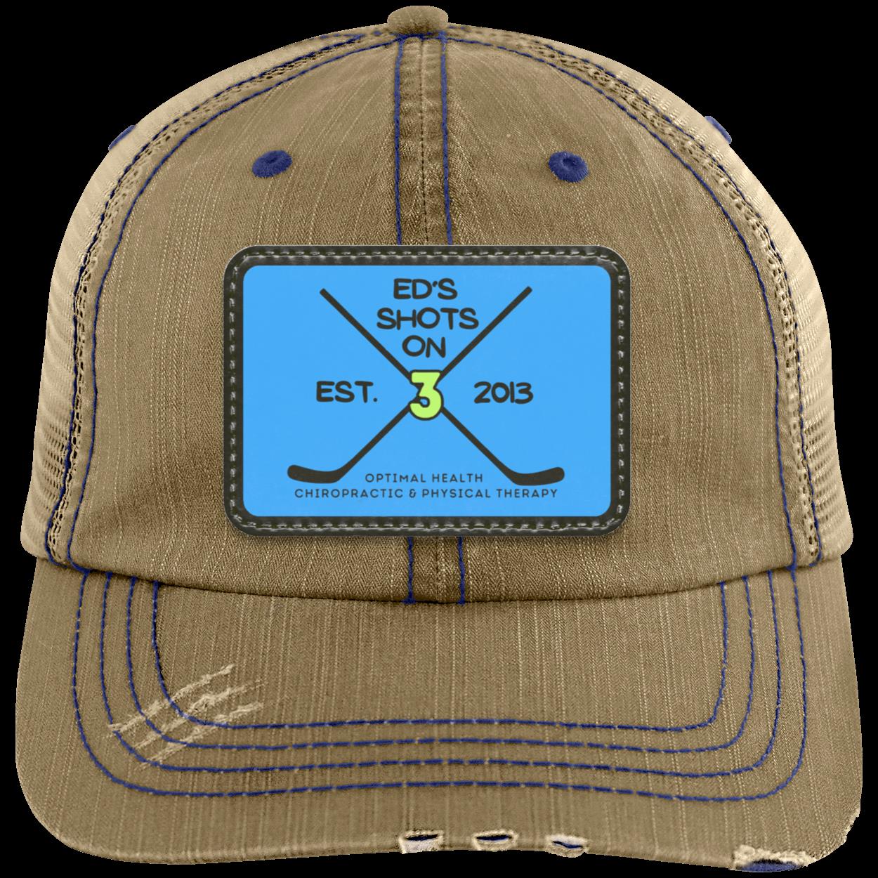 Ed's Shots on 3 Distressed Unstructured Trucker Cap - Patch