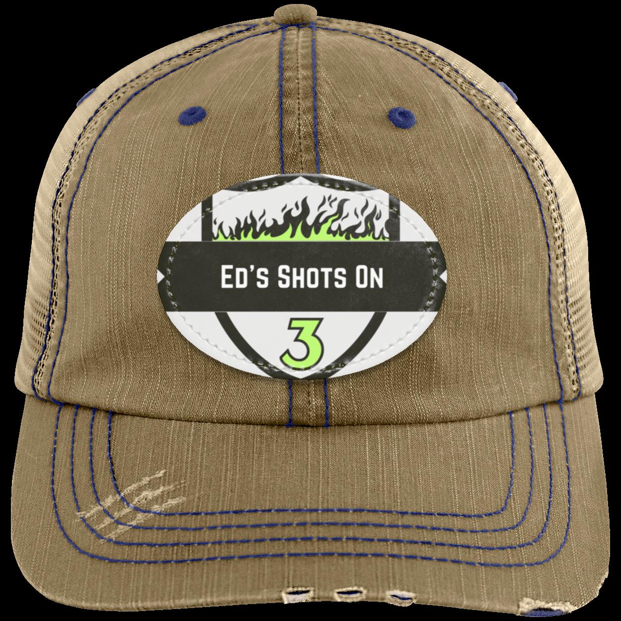 Ed's Shots on 3 Distressed Unstructured Trucker Cap - Patch