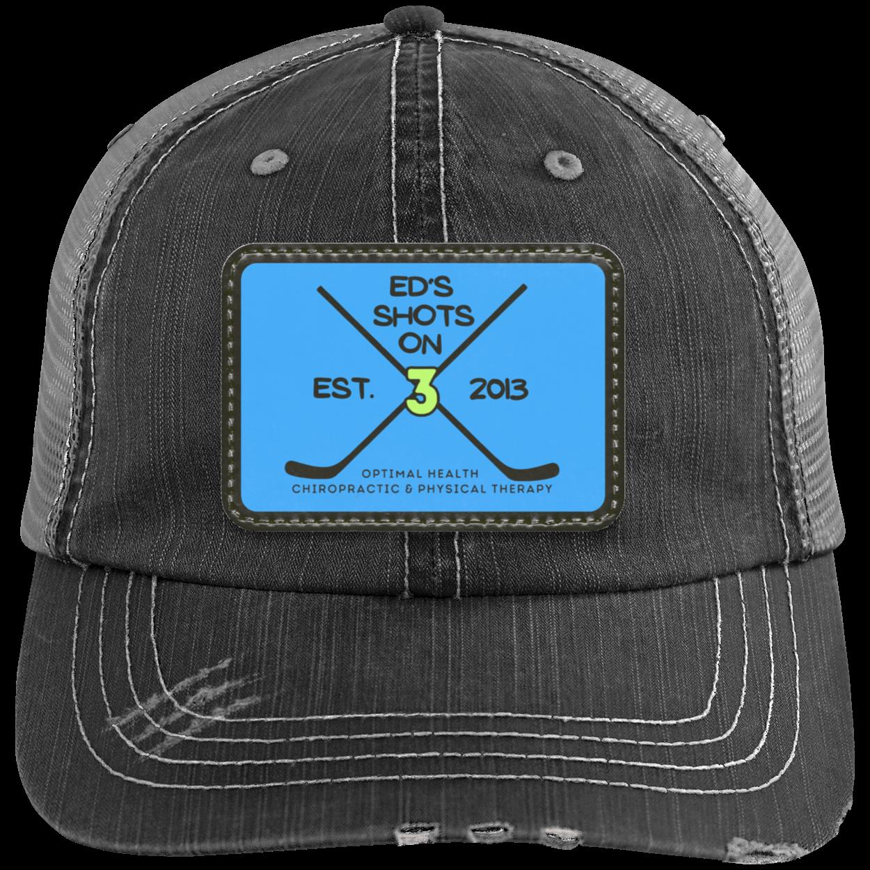 Ed's Shots on 3 Distressed Unstructured Trucker Cap - Patch