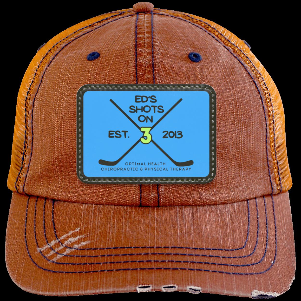 Ed's Shots on 3 Distressed Unstructured Trucker Cap - Patch