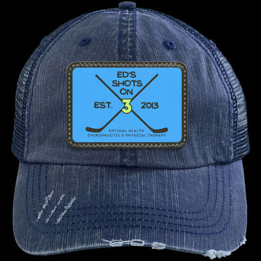 Ed's Shots on 3 Distressed Unstructured Trucker Cap - Patch